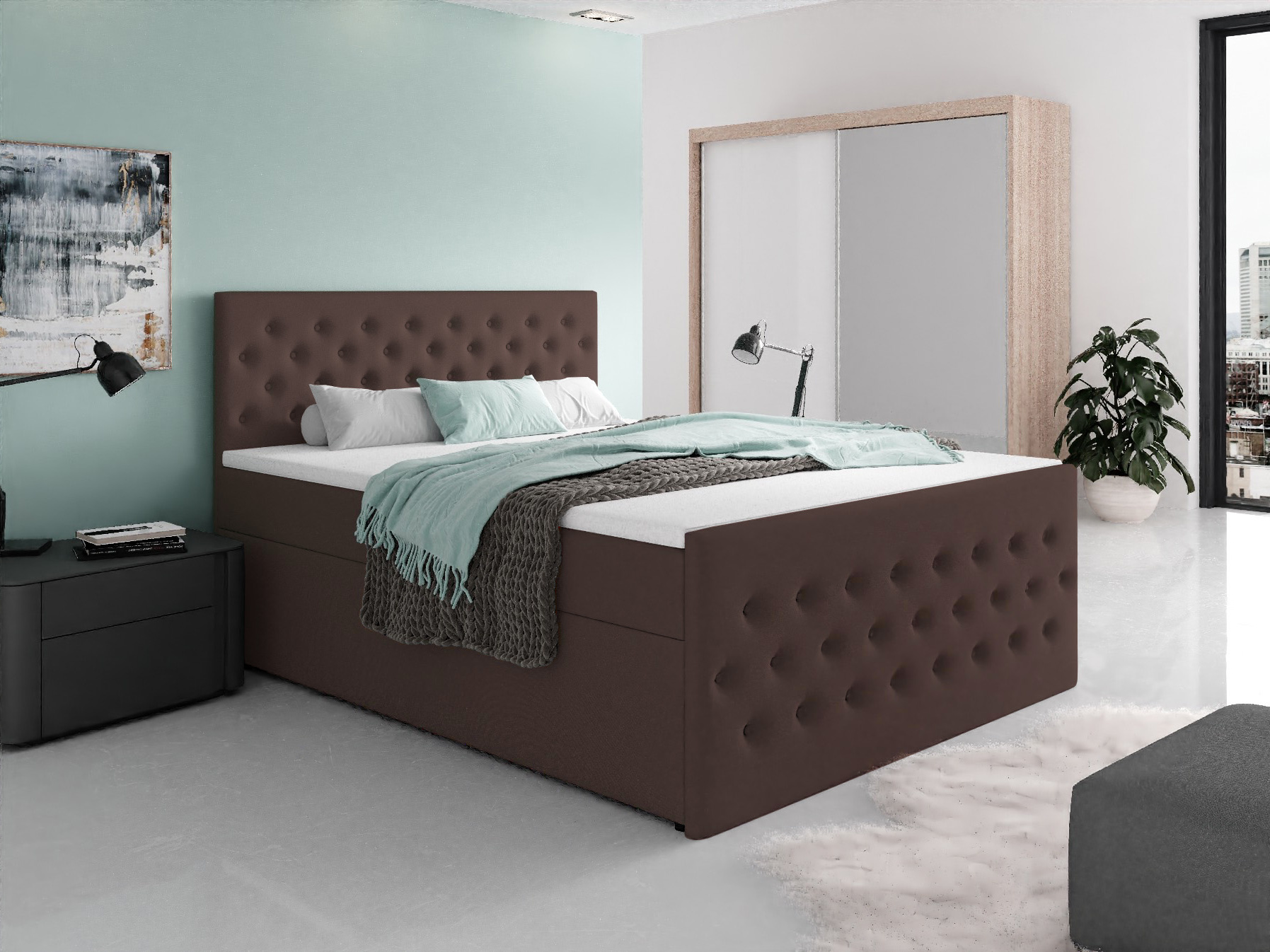 OP=OP Opberg Boxspring 180 x 200 - Velvet Taupe | Fondi - Incl. Voetbord