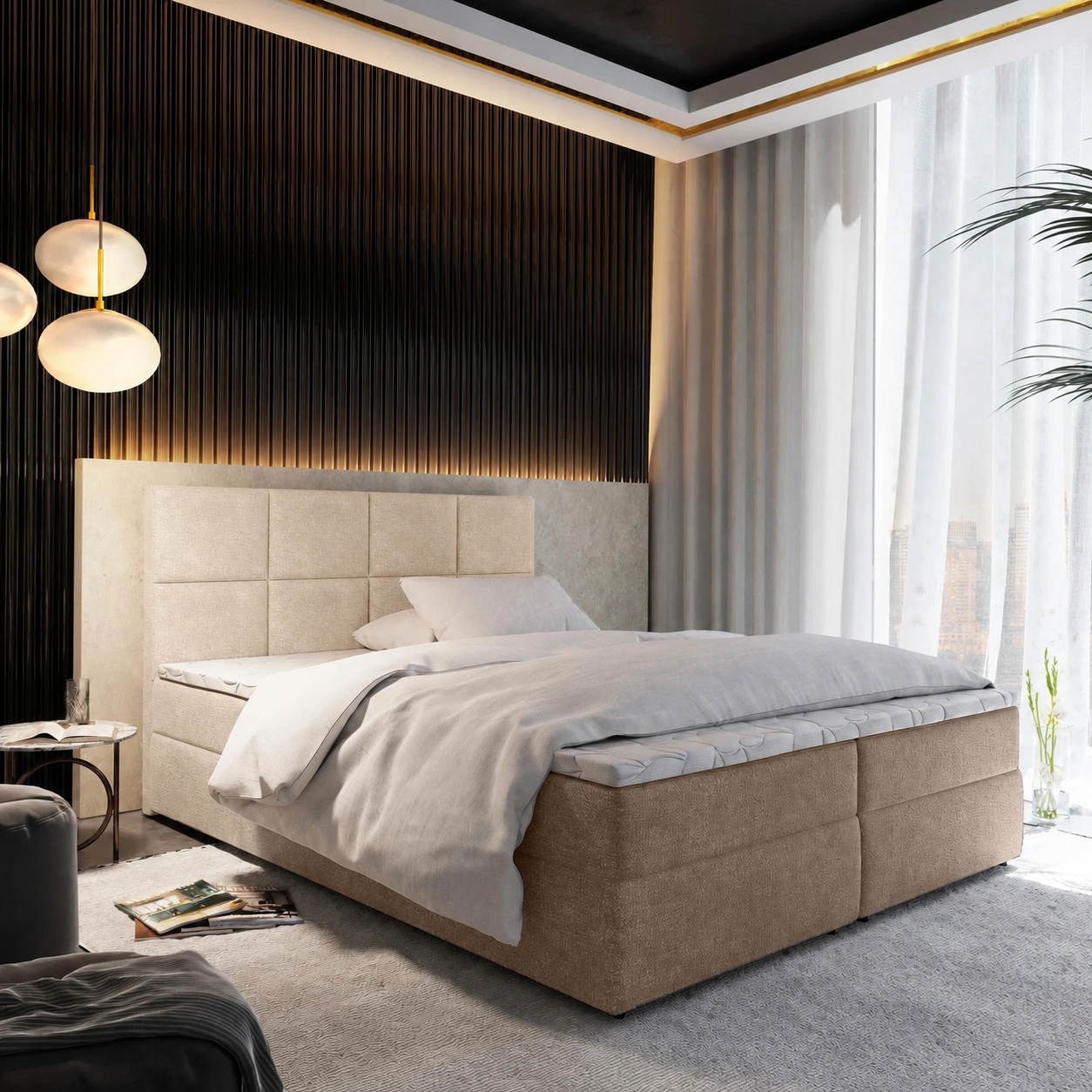 2dekans Opbergboxspring 140 x 200 Taupe + GRATIS Topmatras | Hoofdboord kleurverschil + pootje afgebroken