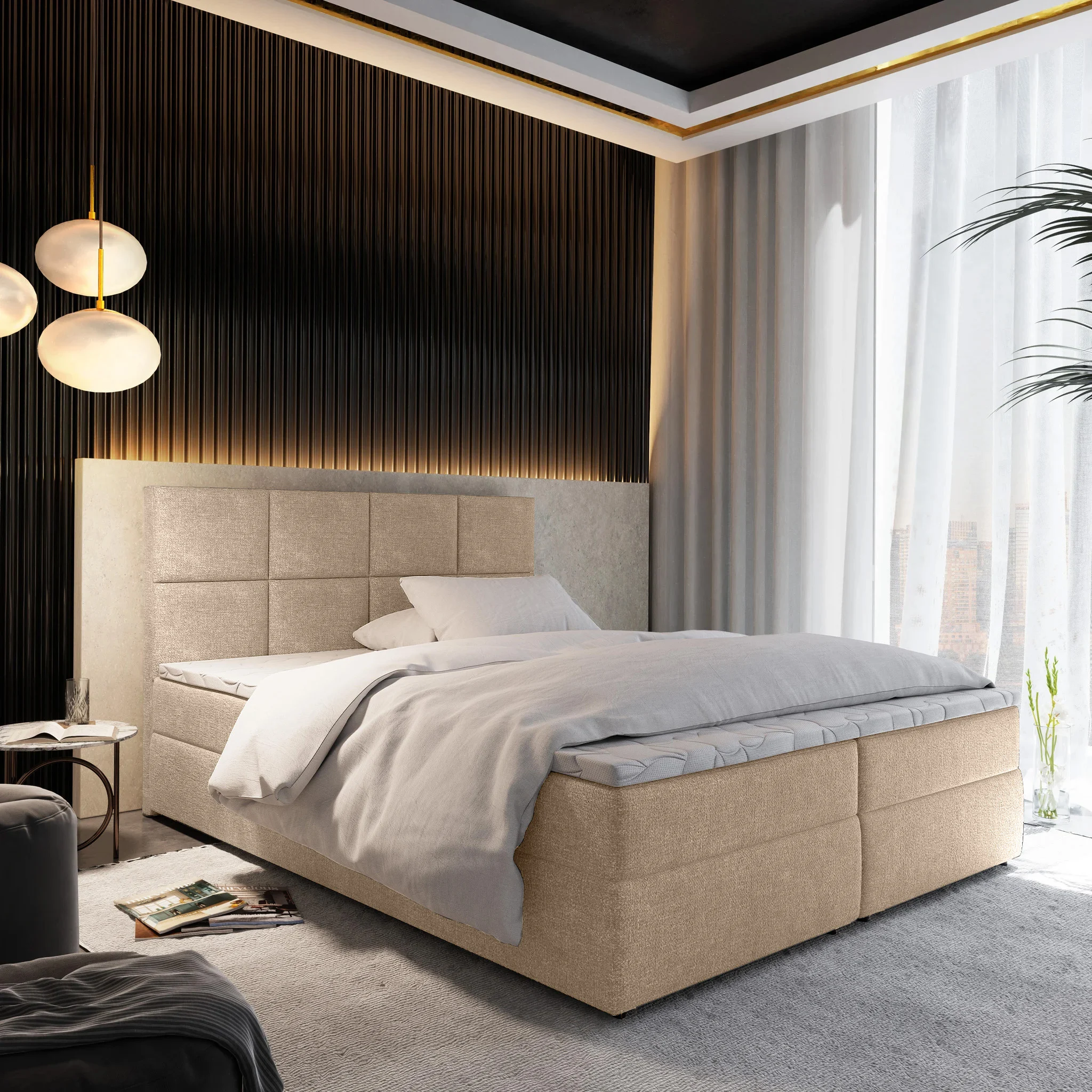 2dekans Opbergboxspring 160 x 200 Beige + GRATIS Topmatras | Niet in originele verpakking + stofschade