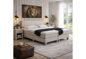 2dekans Boxspring 180 x 200 Beige + GRATIS Topmatras | Stoffering onderzijde beschadigd