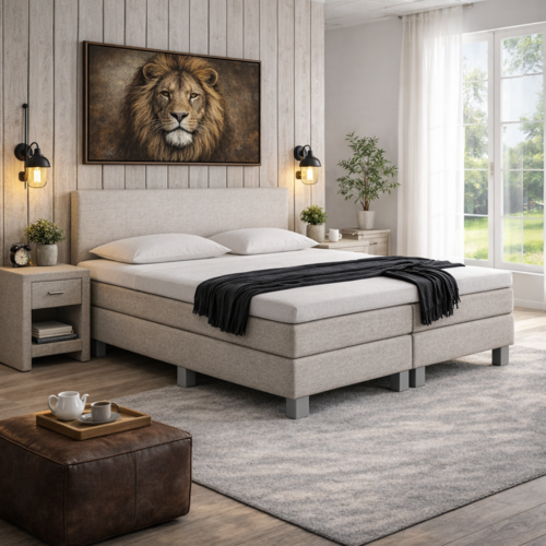 2dekans Boxspring 180 x 200 Beige + GRATIS Topmatras | Stoffering onderzijde beschadigd