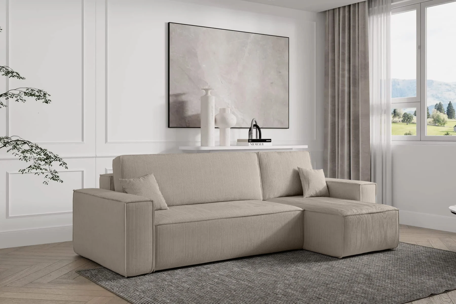 2dekans Opberg Slaapbank Ribstof Beige Karlo | Niet in originele verpakking + Sierkussens ontbreken