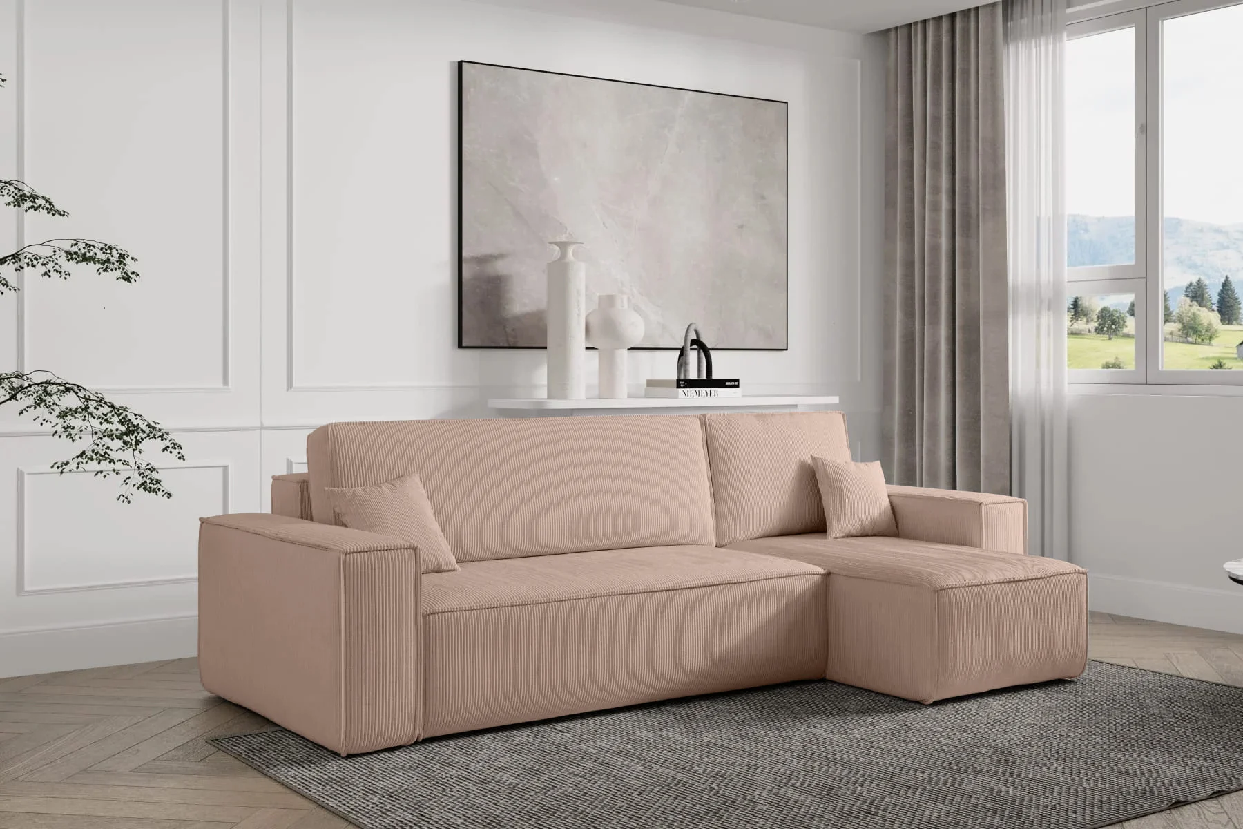 2dekans Opberg Slaapbank Ribstof Roze Karlo | Loungekussens ontbreken + Loungegedeelte kleurverschil - Copy