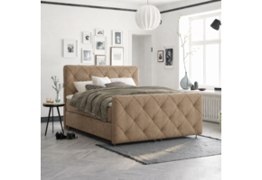 OP=OP Boxspring 140 x 200 - Stof Donker Beige | Hoofdbord Phoenix (ruit) + Voetbord + Pocketvering Box 30 cm