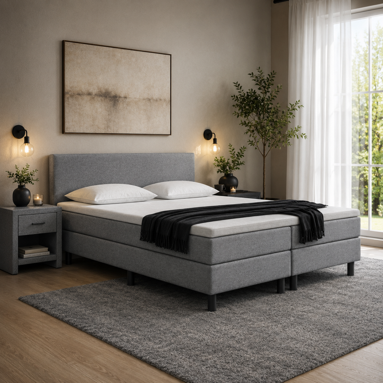 VOORDEELSET Boxspring 180 x 200 Grijs | Inclusief GRATIS Topmatras Koudschuim