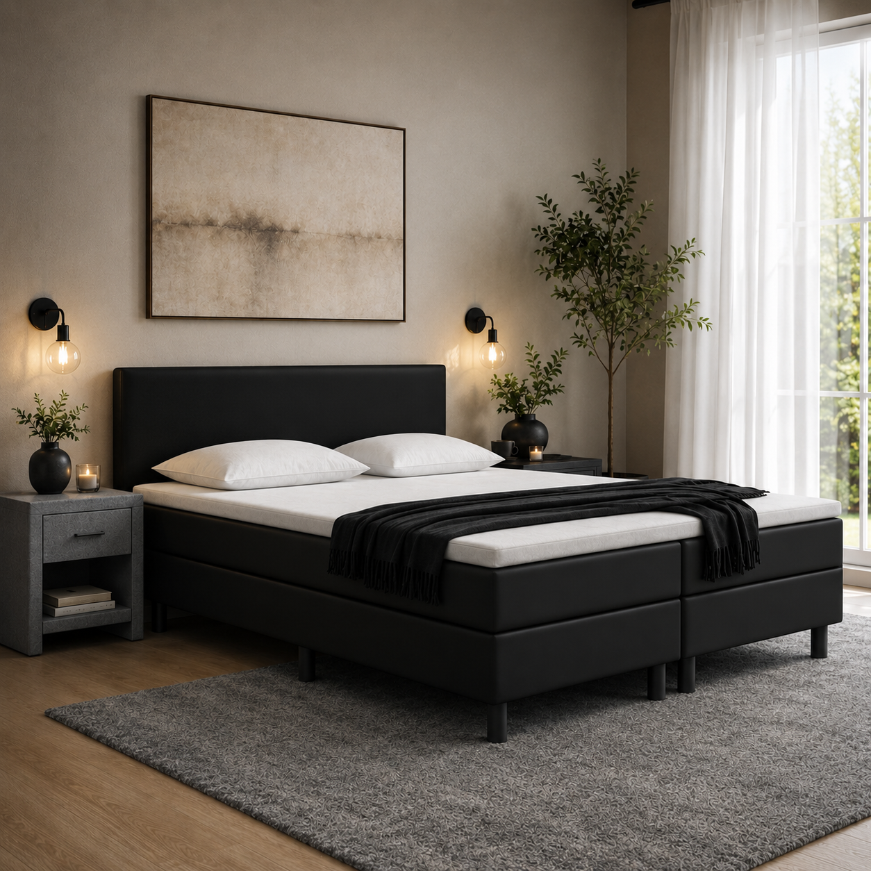 VOORDEELSET Boxspring 180 x 200 Skai Zwart | Inclusief GRATIS Topmatras Koudschuim