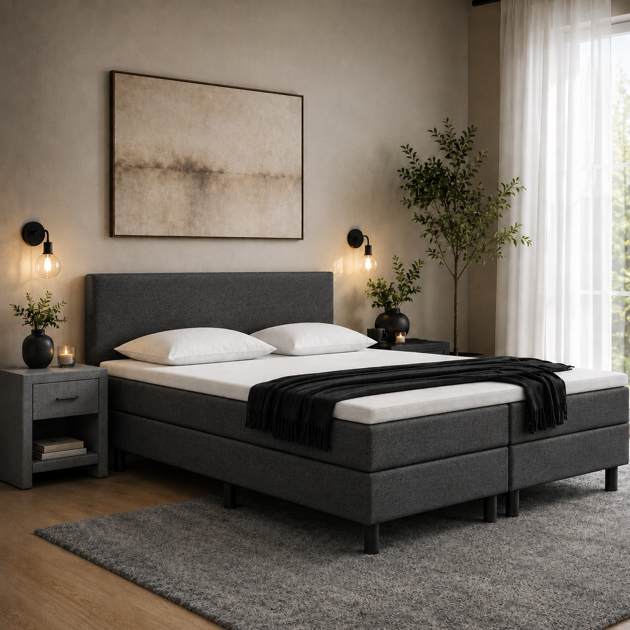 VOORDEELSET Boxspring 180 x 200 Antraciet | Inclusief GRATIS Topmatras Koudschuim
