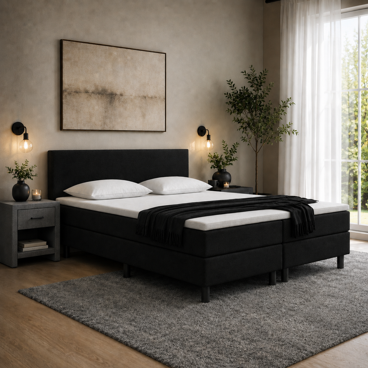 VOORDEELSET Boxspring 140 x 200 Zwart | Inclusief GRATIS Topmatras Koudschuim