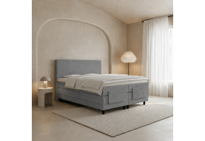 OP=OP Elektrische Boxspring 140 x 200 - Grijs | Hoofdbord Basic + Groot Matras