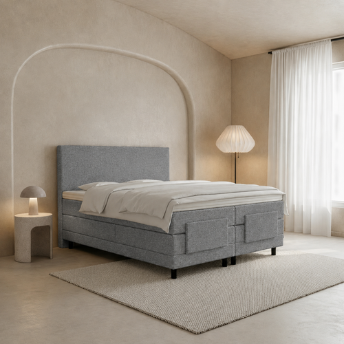OP=OP Elektrische Boxspring 140 x 200 - Grijs | Hoofdbord Basic + Groot Matras