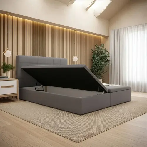 OP=OP Opbergboxspring 160 x 210 - Zwart | Hoofdbord Sunny + Verhoogde Opbergruimte