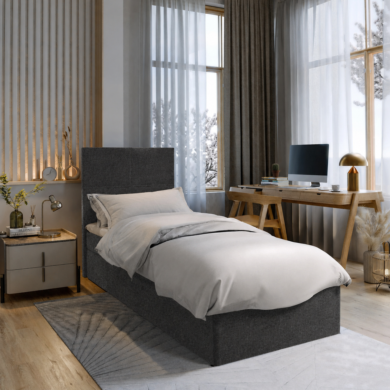 ACTIEDEAL Opbergboxspring 80 x 200 - Antraciet | Hoofdbord Basic
