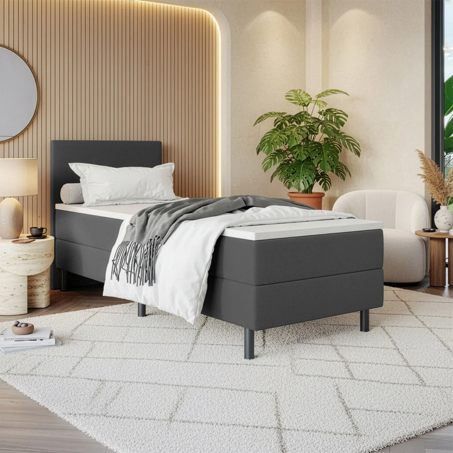 OP=OP Boxspring 80 x 200 - Antraciet | Basic incl. Voetbord