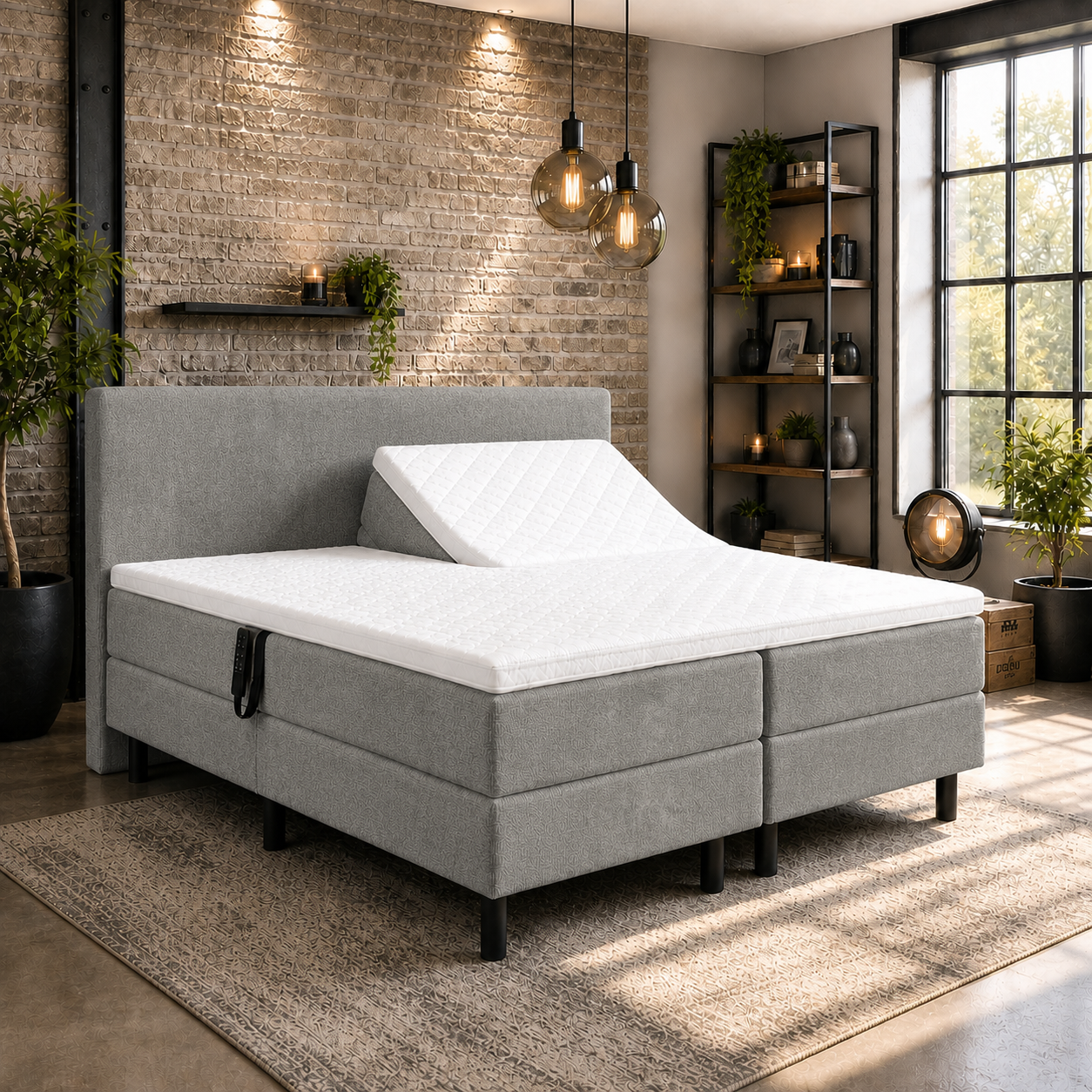 OP=OP Elektrische Boxspring 160 x 200 - Suede Grijs | Basic Incl. Voetbord