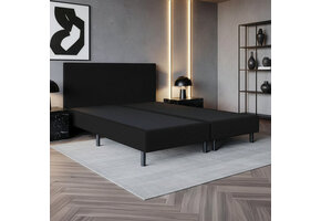 ACTIEDEAL Boxspring Zonder Matras 200 x 220 - Stof Zwart | Hoofdbord Glad