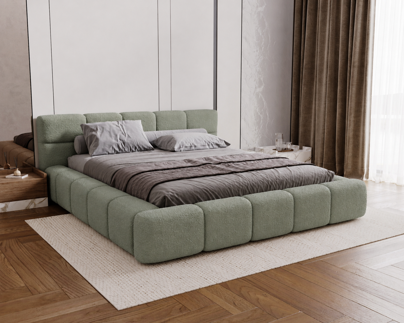 OP=OP Opbergbed Coco 200 x 200 - Stof Lindegroen | Inc. metalen gasdrukveren