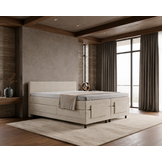 OP=OP Elektrische boxspring Zero 200 x 210 - Stof Beige | Incl. Hoofdbord Glad + 1 x groot matras + Voetbord met TV-lift
