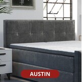 OP=OP Boxspring 200 x 200 - stof Donker Beige | Incl. Hoofdbord Austin (Stik Groot) + 1x Groot Matras Medium