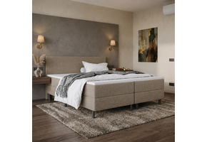ACTIEDEAL Boxspring 200 x 200 - stof Donker Beige | Incl. Hoofdbord Austin (Stik Groot) + 1x Groot Matras Medium