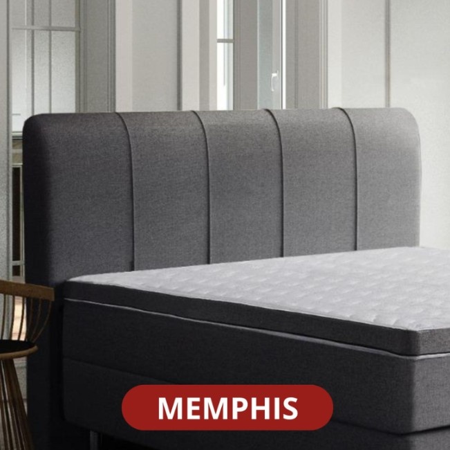 OP=OP Boxspring 180 x 200 - stof Antraciet | Hoofdbord Memphis (Banen) + Pocketboxen 20 cm