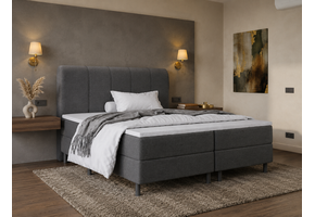 ACTIEDEAL Boxspring 180 x 200 - stof Antraciet | Hoofdbord Memphis (Banen) + Pocketboxen 20 cm