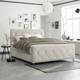 OP=OP Boxspring 180 x 200 - stof Beige | Hoofdbord + Voetbord Phoenix (ruit) + 1x Groot Medium Matras + Hard Box 30 cm