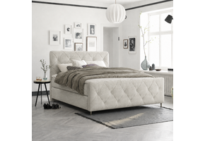OP=OP Boxspring 180 x 200 - stof Beige | Hoofdbord + Voetbord Phoenix (ruit) + 1x Groot Medium Matras + Hard Box 30 cm