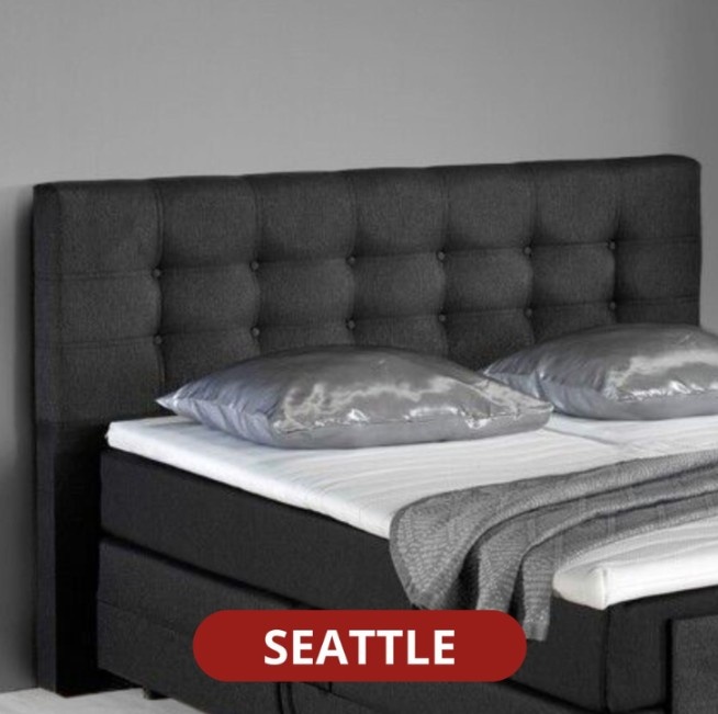 OP=OP Opbergboxspring 180 x 200 - stof Antraciet | Hoofdbord + Voetbord Seattle (stik+knopen) + Stevige pocketmatrassen 500 m2