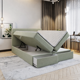 OP=OP Opbergboxspring met Lade 180 x 200 - stof Lindegroen | Hoofdbord Sunny