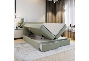OP=OP Opbergboxspring met Lade 180 x 200 - stof Lindegroen | Hoofdbord Sunny
