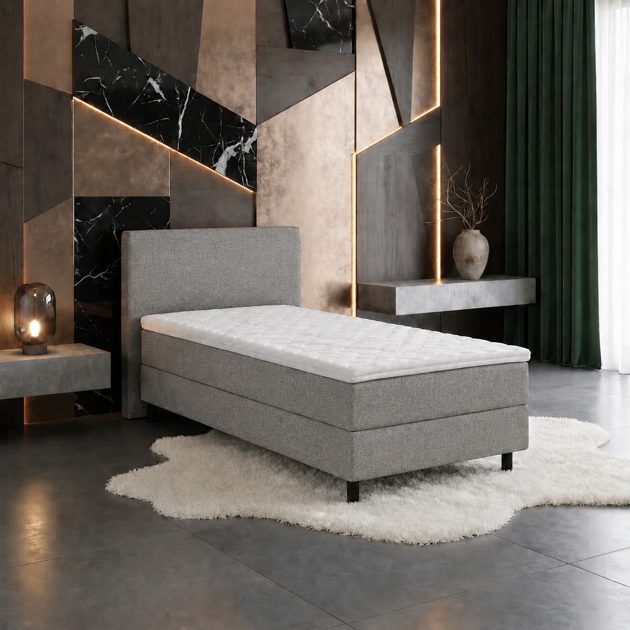 OP=OP Elektrische boxspring 90 x 200 - stof Grijs | Hoofdbord Glad