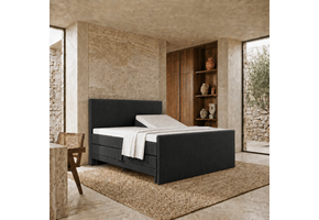 OP=OP Elektrische boxspring delux  180 x  200 - suede skaileer Antraciet | Hoofdbord + Voetbord Glad + Stevige Matrassen