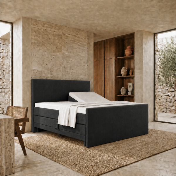 ACTIE Elektrische boxspring Delux  180 x  200 - suede skaileer Antraciet | GRATIS TOPPER - Hoofdbord + Voetbord Glad + Stevige Matrassen