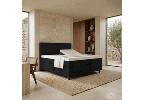 OP=OP Elektrische boxspring delux  180 x  200 - stof Zwart| Hoofdbord Glad + 1x Groot Matras Medium