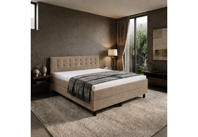 OP=OP Boxspring 180 x 200 - Velvet Fluweel Beige | Hoofdbord Knopen + 1x Groot Matras Stevig