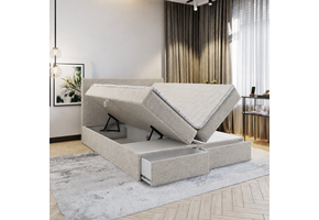 ACTIE Opbergboxspring met Lade 180 x 200 - Naturel/Beige | Hoofdbord Basic + GRATIS Dekenkist