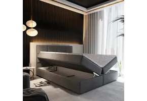 RETOURDEAL Opbergboxspring 160 x 200 - Antraciet/Grijs | Hoofdbord Levi + Schade onderplaat + Kleurverschil