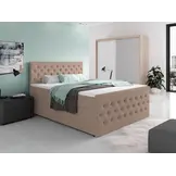 RETOURDEAL Opbergboxspring 180 x 200 - Donkerbeige | Hoofd- en Voetbord Knopen + VERHOOGDE opbergruimte + Niet in originele verpakking
