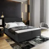 RETOURDEAL Opbergboxspring 140 x 200 - Antraciet | Basic (Hoofdbord zwarte kleur) + GRATIS Comfortschuim Topmatras