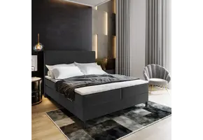 RETOURDEAL Opbergboxspring 140 x 200 - Antraciet | Basic (Hoofdbord zwarte kleur) + GRATIS Comfortschuim Topmatras
