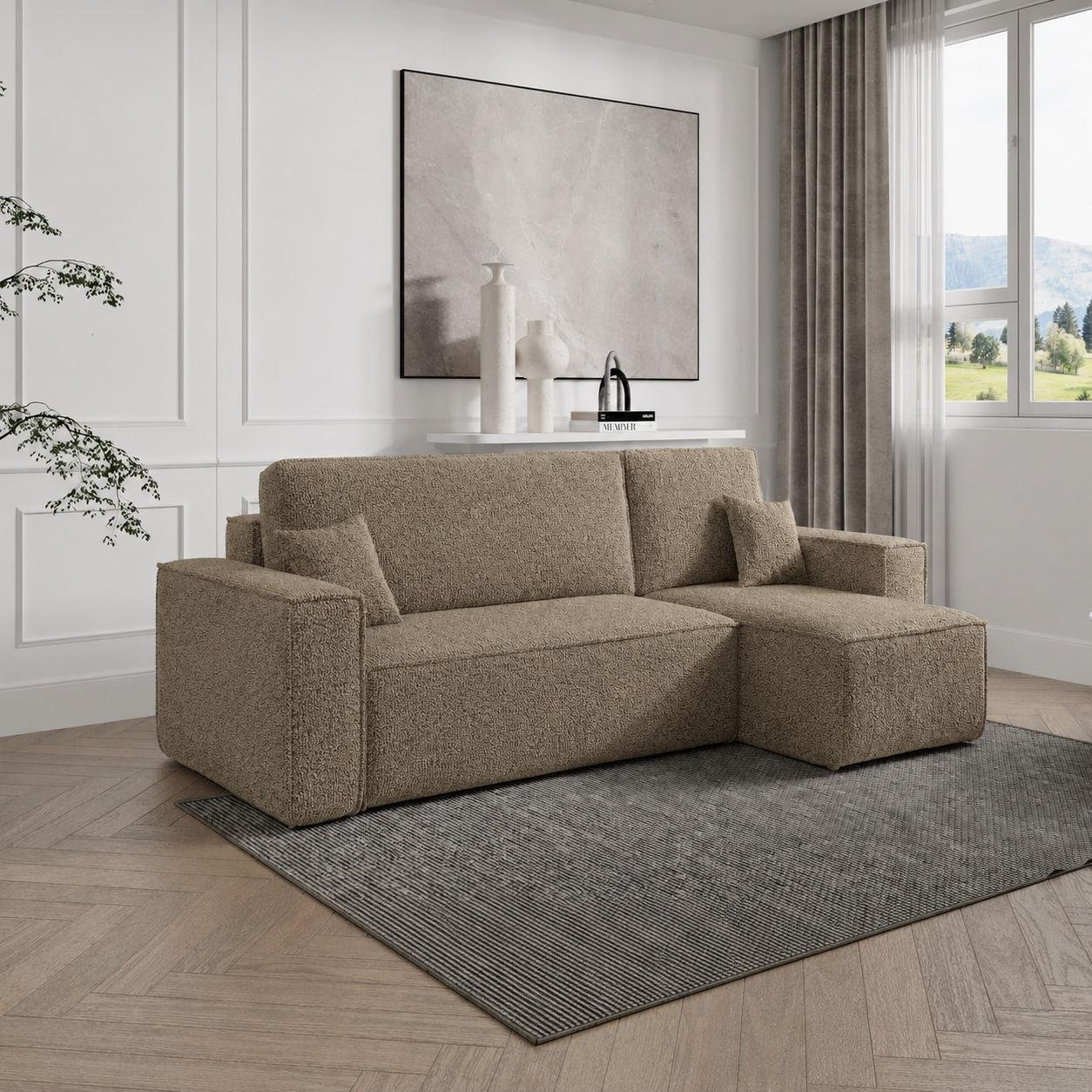 ACTIEDEAL (Slaap)bank - L-Hoekbank Karlo - Teddy Beige | Universeel - 3-zits met opbergruimte