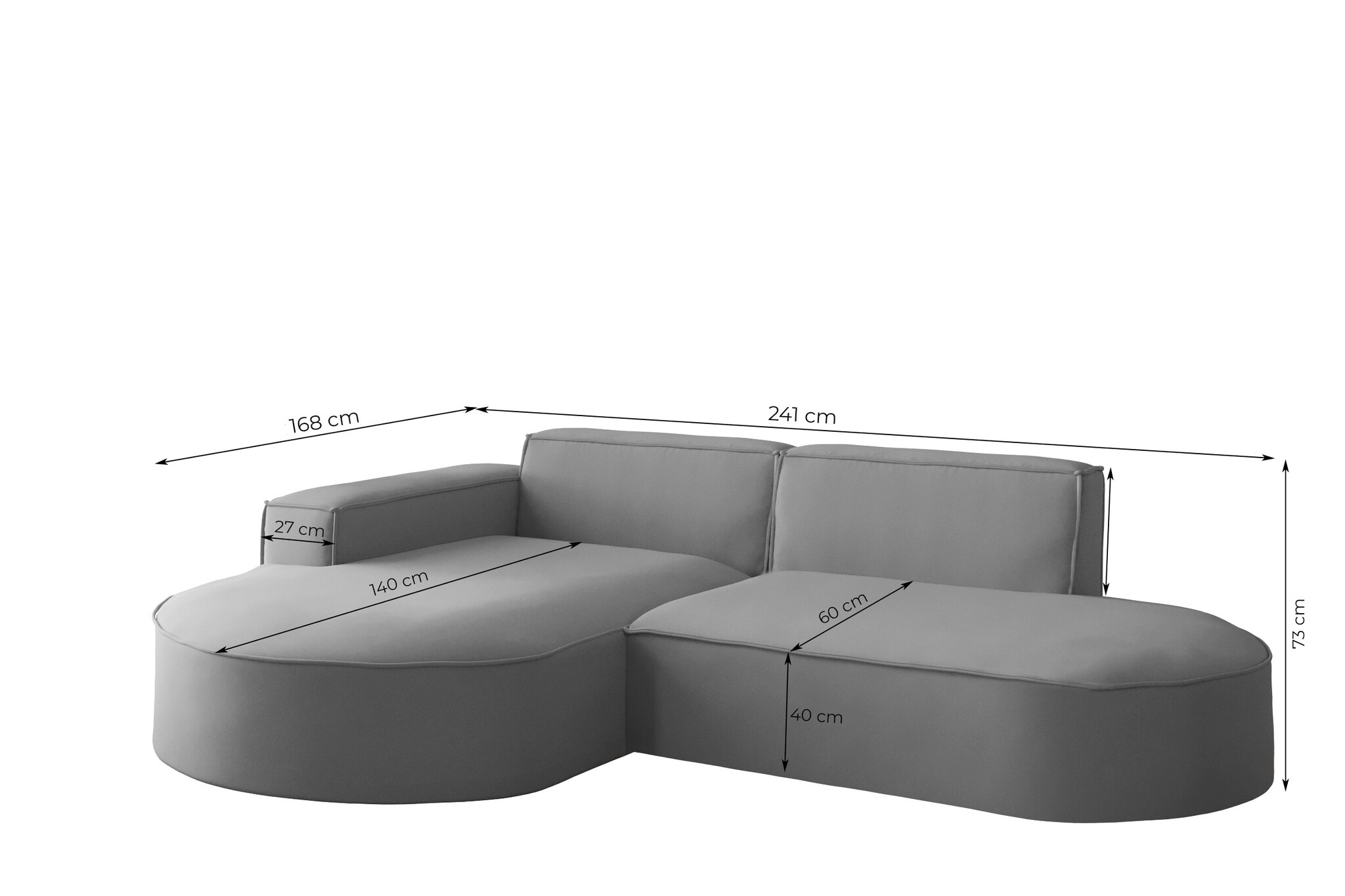 ACTIEDEAL Loungebank Panama Studio - Stof Grijs | 3-zits L-Hoekbank met Ronde Lounge