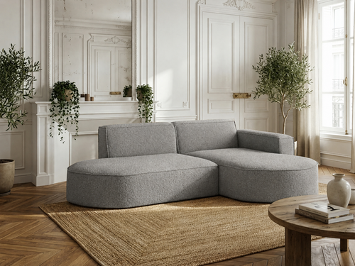ACTIEDEAL Loungebank Panama Studio - Stof Grijs | 3-zits L-Hoekbank met Ronde Lounge