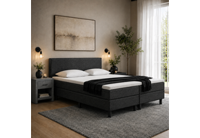 ACTIEDEAL Boxspring 160 x 200 - Antraciet | Hoofdbord Glad + Groot Matras