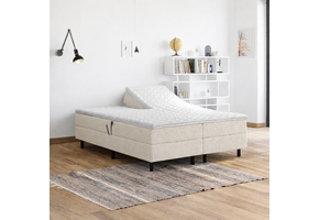ACTIEDEAL Elektrische Boxspring 180 x 200 - Teddy stof Creme | Zonder Hoofdbord + GRATIS Topper