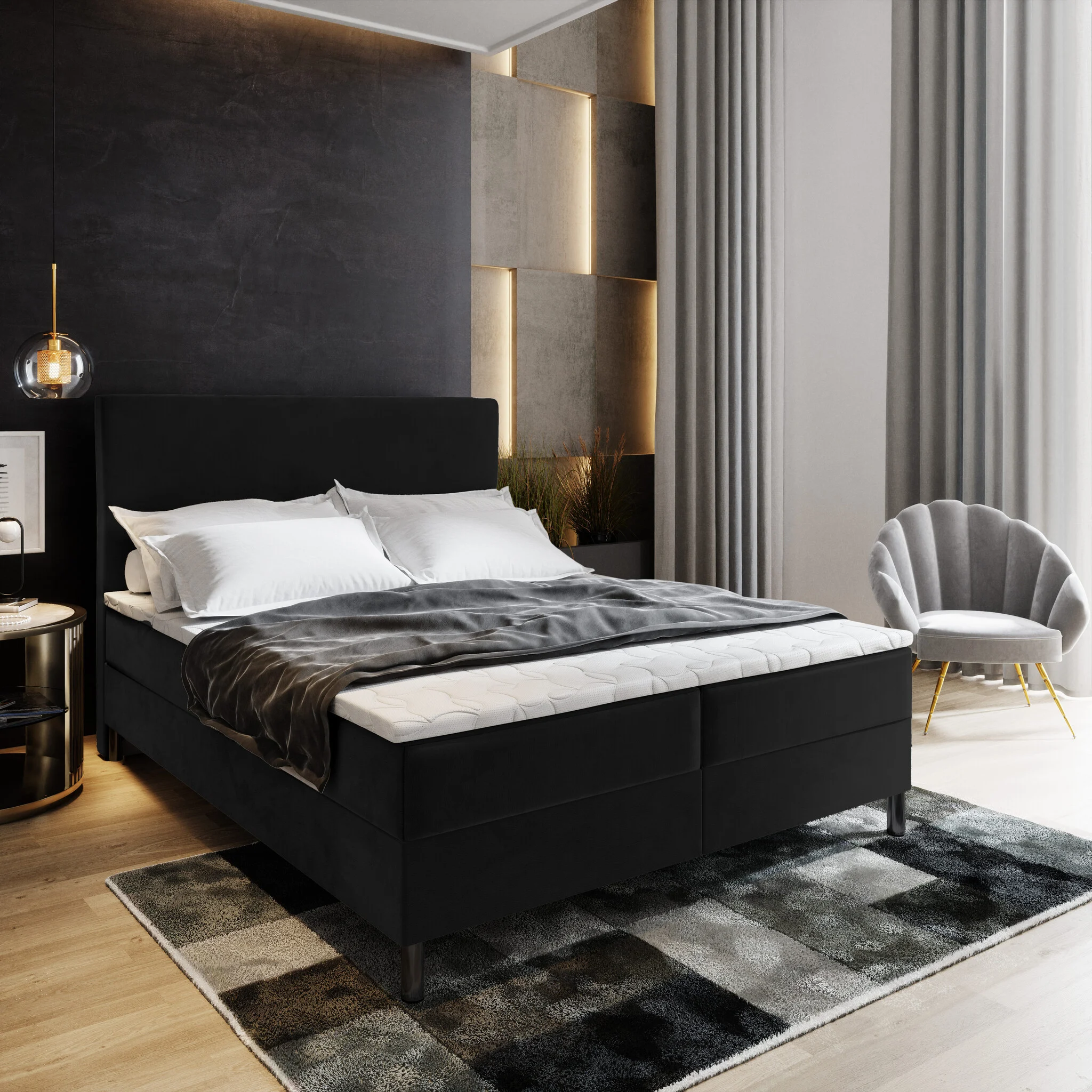 ACTIEDEAL Opberg Boxspring 80 x 200 - Zwart | GRATIS TOPPER - Hoofdbord Glad