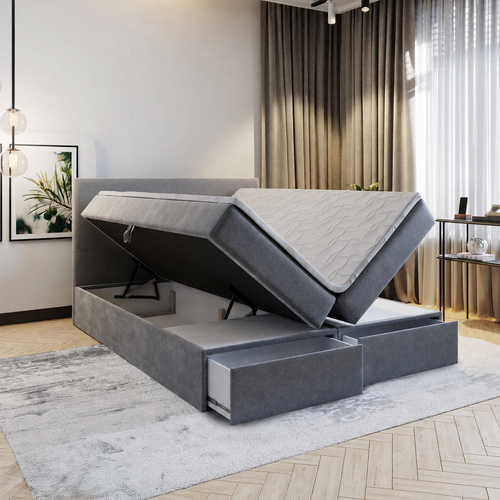 ACTIEDEAL Opberg Boxspring 80 x 200 - Grijs | Hoofdbord Basic + Opberglade