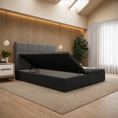 ACTIEDEAL Opbergboxspring zonder Matras 160 x 210 - Suede Antraciet | Hoofdbord + Voetbord Levi