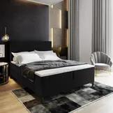 RETOURDEAL Opbergboxspring 160 x 200 - Zwart | Hoofdbord Basic incl. GRATIS topmatras (Niet in originele verpakking)