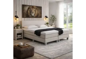 RETOURDEAL Boxspring 160 x 200 - Beige | Hoofdbord Basic incl. GRATIS topmatras (Niet in originele verpakking + Klein kleurverschil)